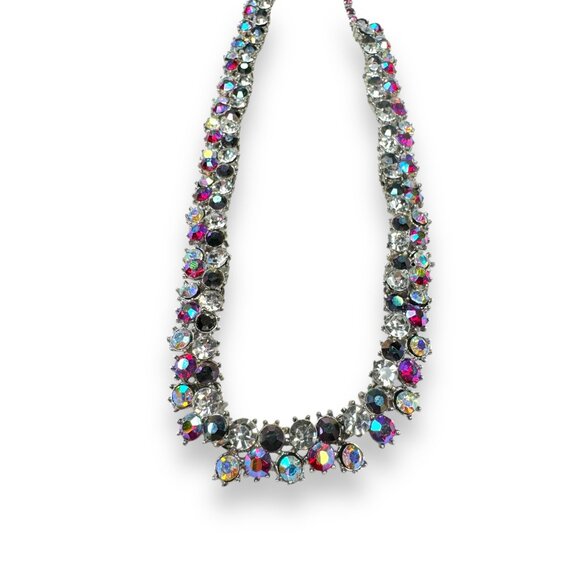 Vintage Trifari Choker Necklace Multi-Color Crystals Hook Closure 13"-15" - Picture 9 of 11